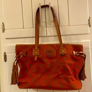 Dooney & Bourke Cranberry Canvas and Tan leather Tote